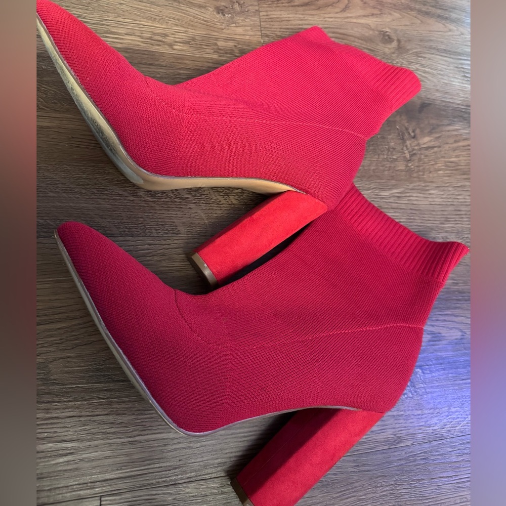 Women’s Red Sock Boot High Heel - Stretch Knit Ankle Boot